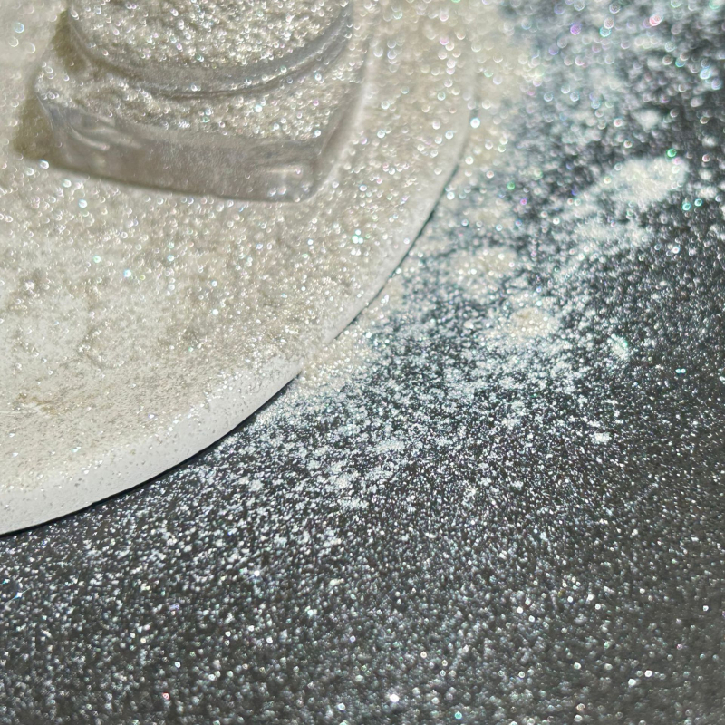 Ledeno-proziran kristalni prah, polarizirani iridescentni fini prah, jednobojne jesen-zimski ručno izrađeni ukrasi za nokte
