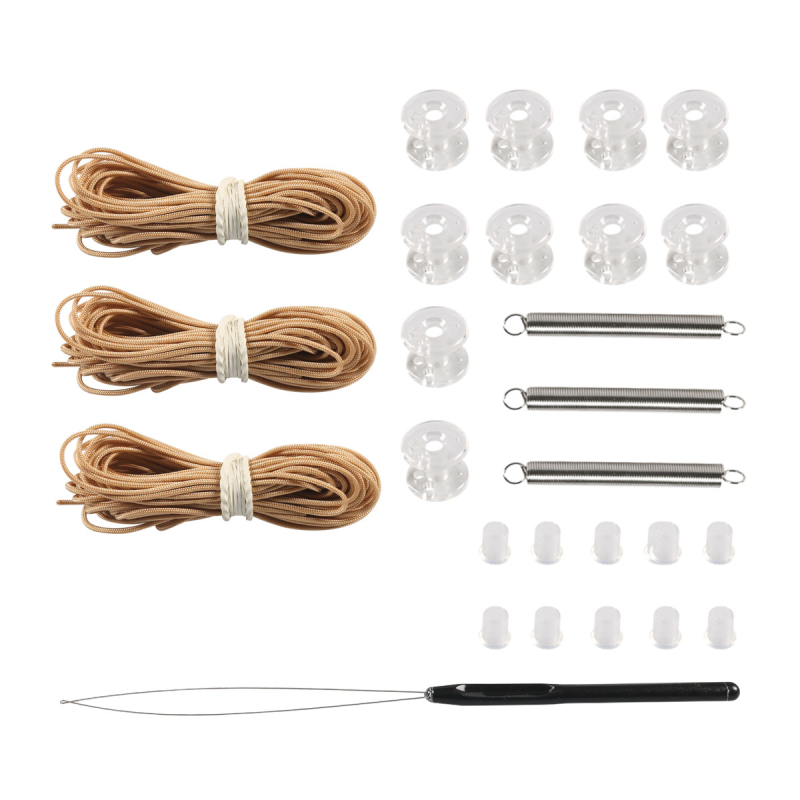Set dodataka za RV zavjese s plisiranim zavjesama, 27 komada: 6 m povlačna užad, kotačići, opruge, čepovi i uređaji za provlačenje užeta; materijal: plastika/nylon; boje: crna, smeđa, bijela