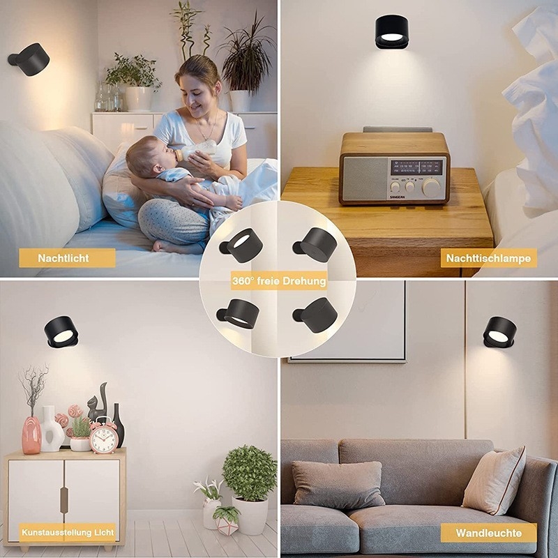 USB punjiva magnetska LED zidna lampa za noćno čitanje, prijenosna, s dodirnim podešavanjem, noćna lampica