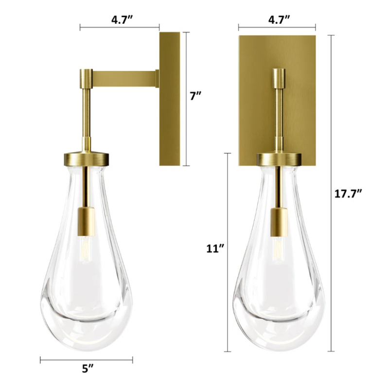 Stenska lampa od stakla u obliku kapljice za dnevni boravak, hodnik i spavaću sobu — američki retro unutarnje osvjetljenje