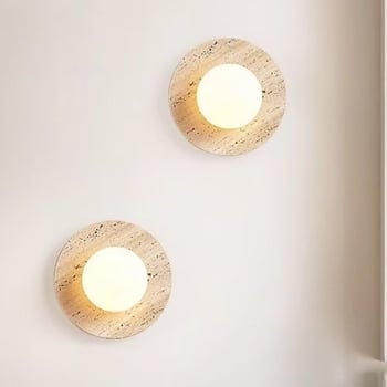 Prilagođena zidna lampa u japanskom stilu Wabi-Sabi od žutog travertina za smještajne objekte, spavaće sobe, hodnike i vile
