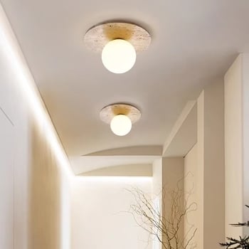 Prilagođena zidna lampa u japanskom stilu Wabi-Sabi od žutog travertina za smještajne objekte, spavaće sobe, hodnike i vile