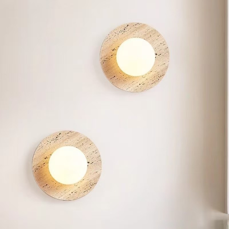 Prilagođena zidna lampa u japanskom stilu Wabi-Sabi od žutog travertina za smještajne objekte, spavaće sobe, hodnike i vile