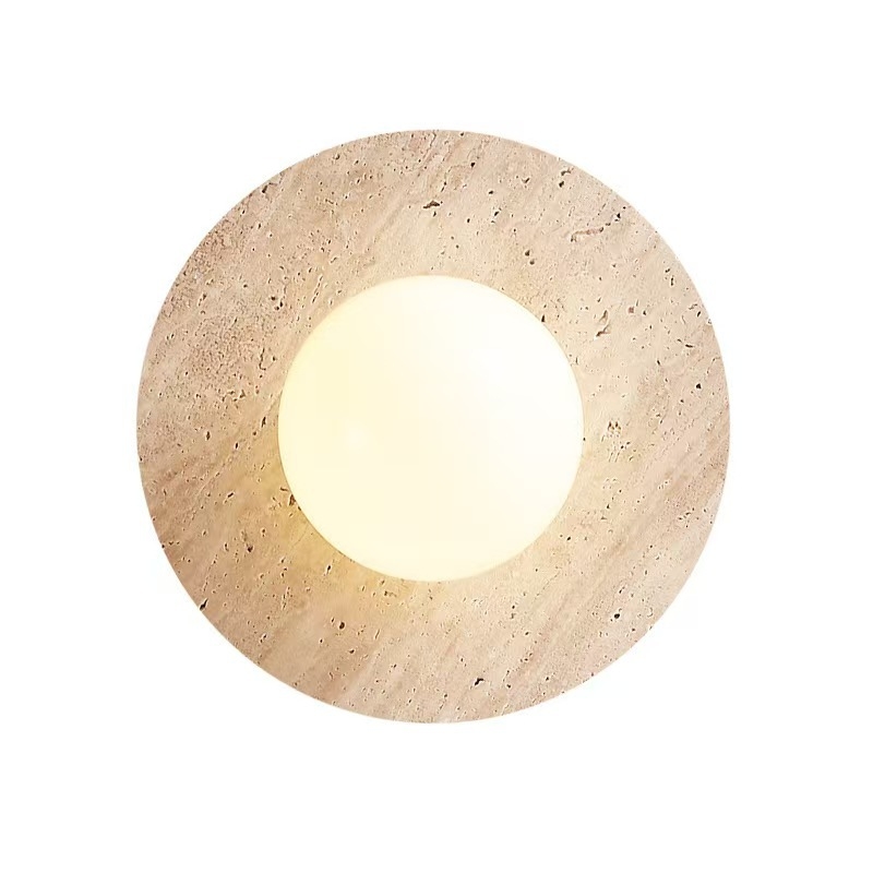 Prilagođena zidna lampa u japanskom stilu Wabi-Sabi od žutog travertina za smještajne objekte, spavaće sobe, hodnike i vile