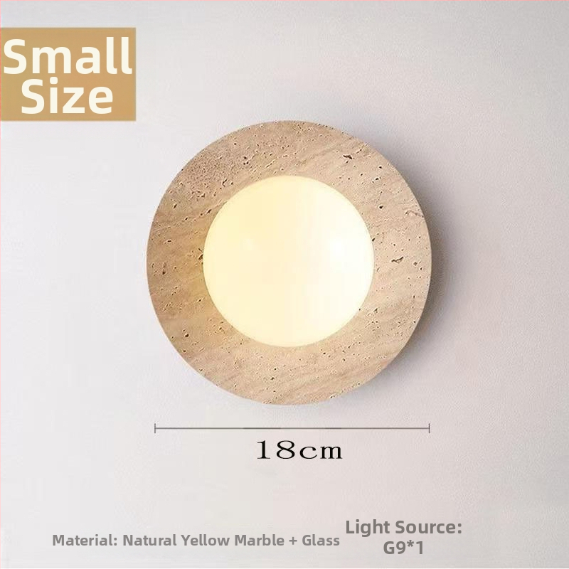 Prilagođena zidna lampa u japanskom stilu Wabi-Sabi od žutog travertina za smještajne objekte, spavaće sobe, hodnike i vile