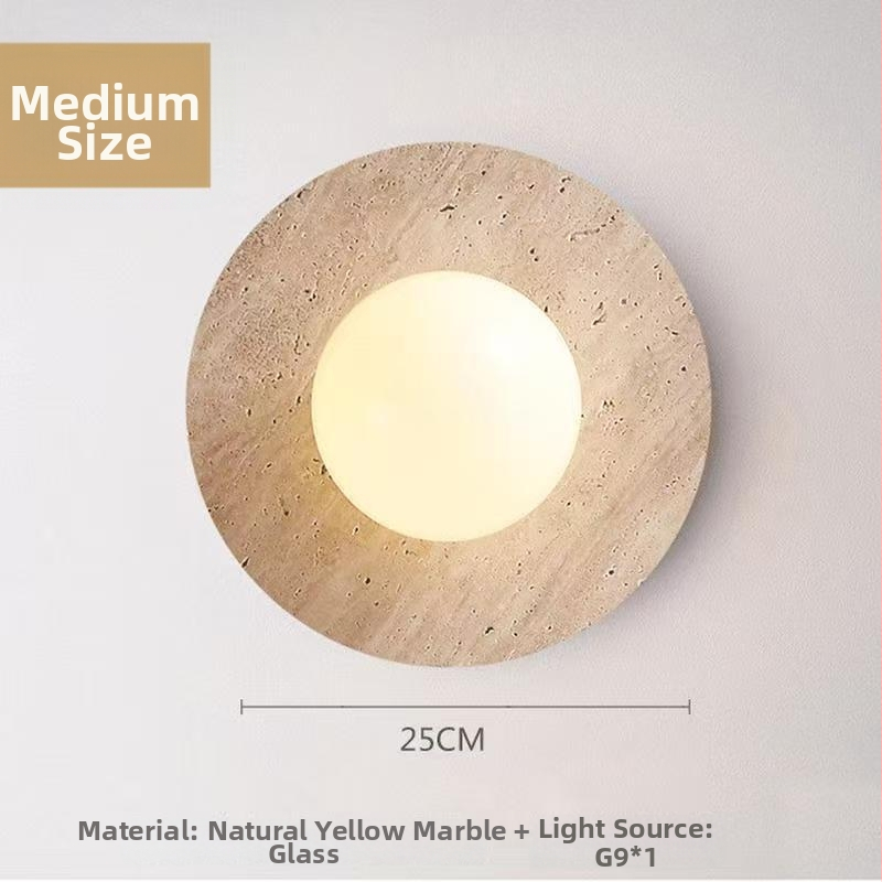Prilagođena zidna lampa u japanskom stilu Wabi-Sabi od žutog travertina za smještajne objekte, spavaće sobe, hodnike i vile