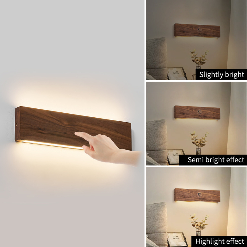 LED zidna svjetiljka od orahovog drveta, pravokutnog oblika, s akrilnim sjenilom, za spavaću sobu i hodnik, zidno postavljanje