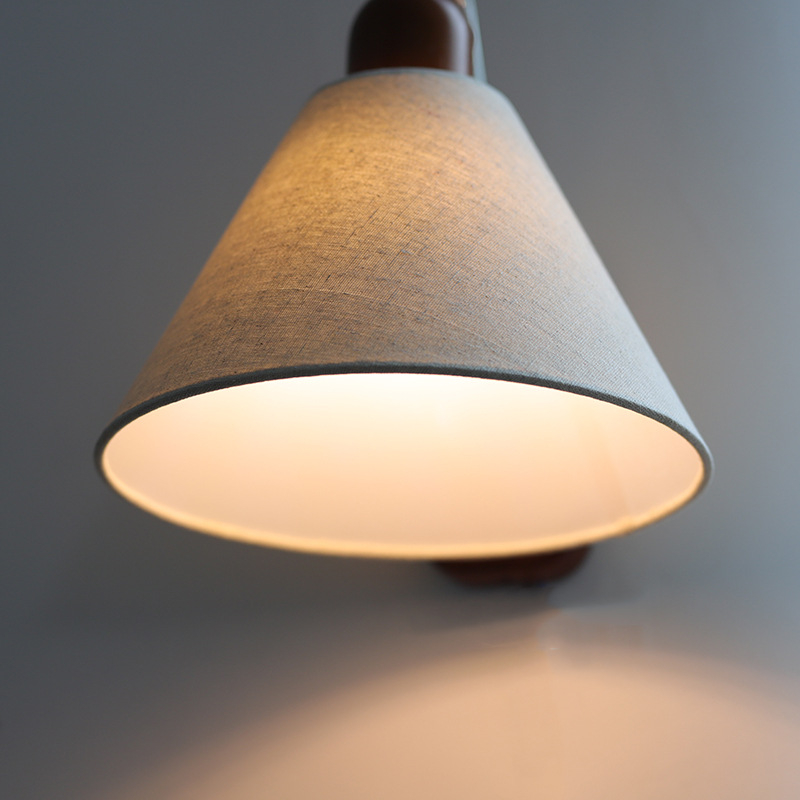 Stenska svjetiljka s platnenim abažurom, retro stil, drvena osnova, LED, 220V — za spavaću sobu, radnu sobu i hodnik