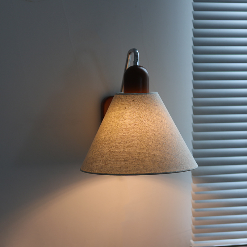 Stenska svjetiljka s platnenim abažurom, retro stil, drvena osnova, LED, 220V — za spavaću sobu, radnu sobu i hodnik