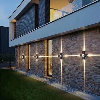 LED vodootporna zidna svjetiljka za dvorište, stup i hodnik, aluminijsko kućište, dekorativno zidno svjetlo, četveroglavi križni reflektor