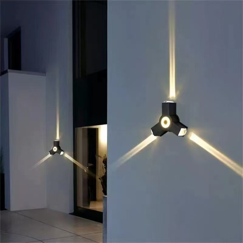 LED vodootporna zidna svjetiljka za dvorište, stup i hodnik, aluminijsko kućište, dekorativno zidno svjetlo, četveroglavi križni reflektor