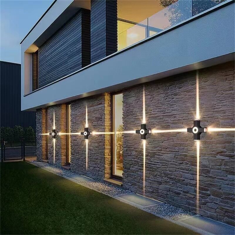 LED vodootporna zidna svjetiljka za dvorište, stup i hodnik, aluminijsko kućište, dekorativno zidno svjetlo, četveroglavi križni reflektor