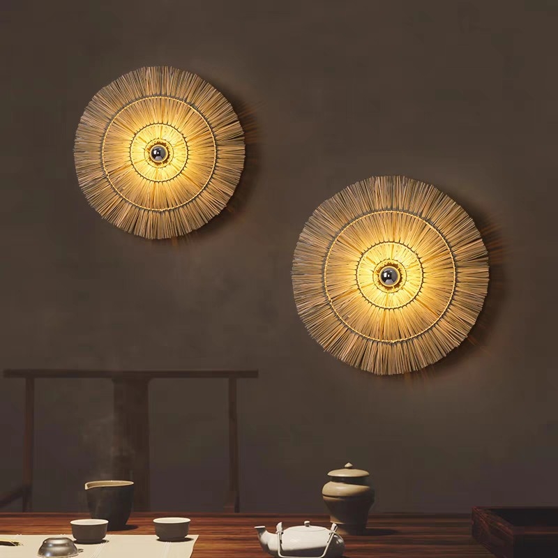Wabi-sabi zidna lampa, japanski retro pleteni sjenilo od loze, noćna lampica za dom, dekor restorana i hotela, hodnici i stepenice, jugoistočni Azija stil