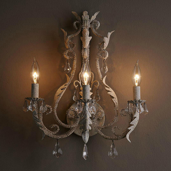 Zidna lampa od željeza s kristalima, američki seoski stil i francuski retro dizajn