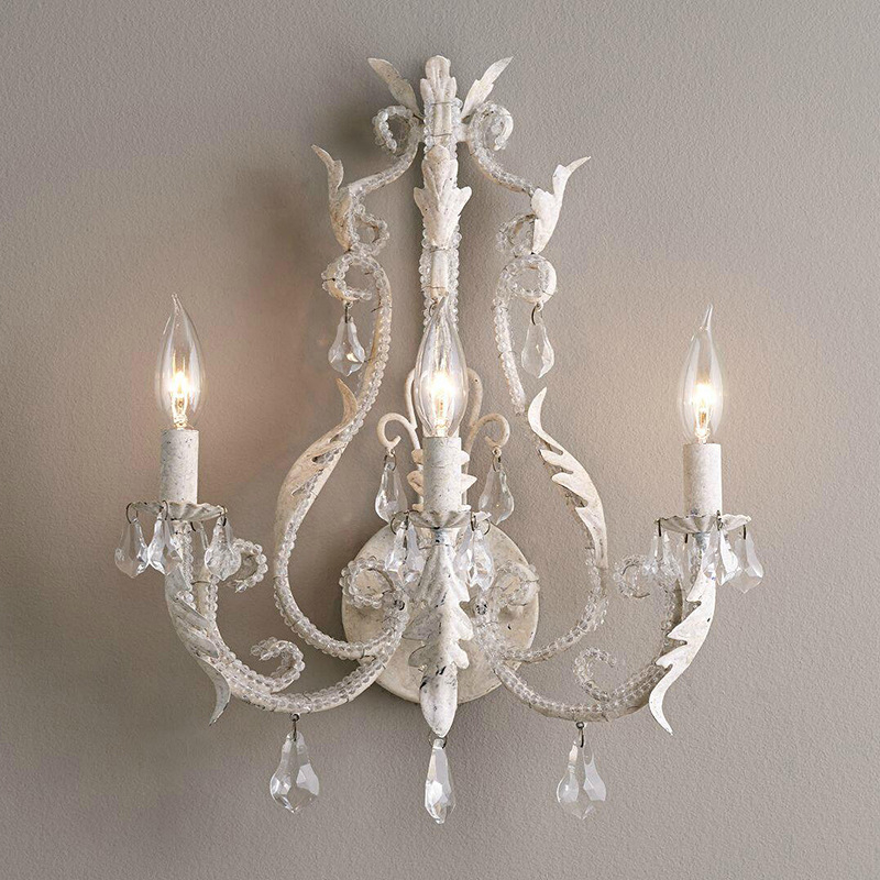 Zidna lampa od željeza s kristalima, američki seoski stil i francuski retro dizajn