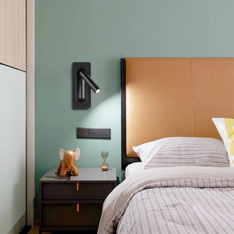 LED ugrađena zidna svjetiljka s magnetskim prekidačem, rotirajuće noćno čitanje uz krevet, hotelskog stila