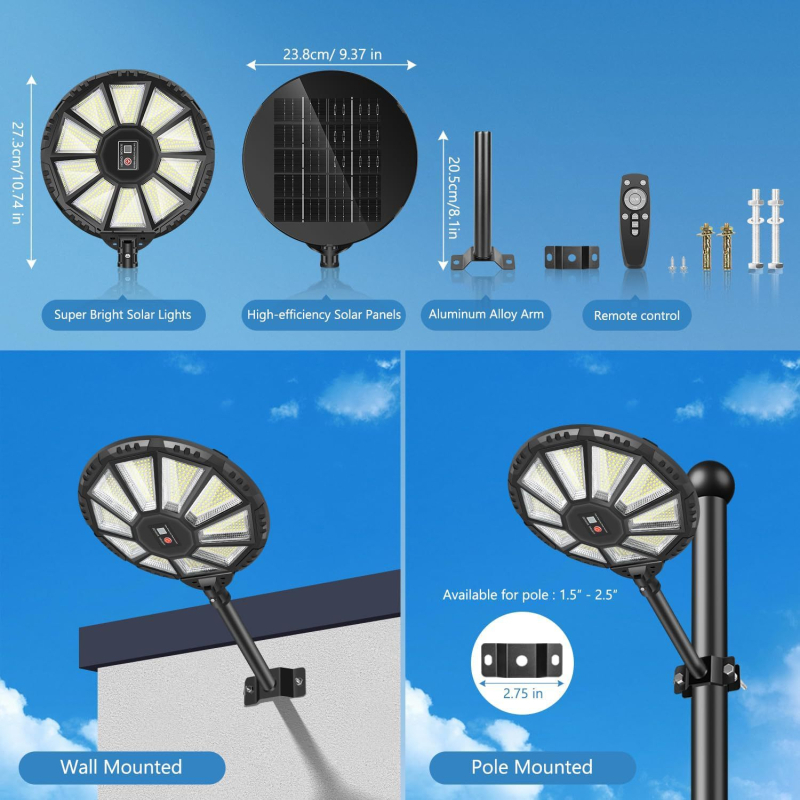 Solarno svjetlo sa senzorom na zid, kružni dizajn 180°, za vrt i dvorište, solarsko ulično svjetlo