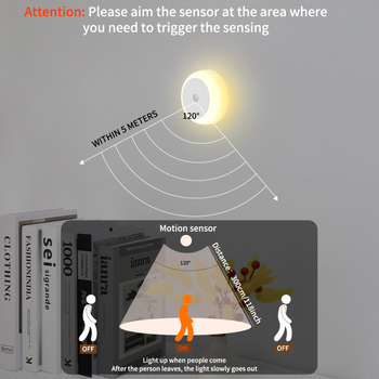 Okružna zidna lampa s noćnim svjetlom, senzorom pokreta, bežičnom magnetskom bazom i podesivim intenzitetom svjetla