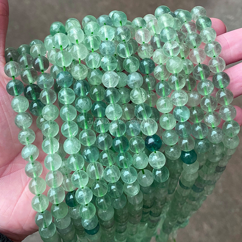 Zeleni fluoritni perle za nakit, DIY nizanje; ljubičaste fluoritne okrugle perle, poluproizvodna serija