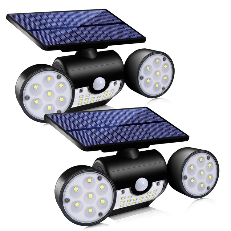 30 LED okrugla dvostruka glava rotirajuća solarna zidna svjetiljka za vanjsko osvetljenje dvora i vrta