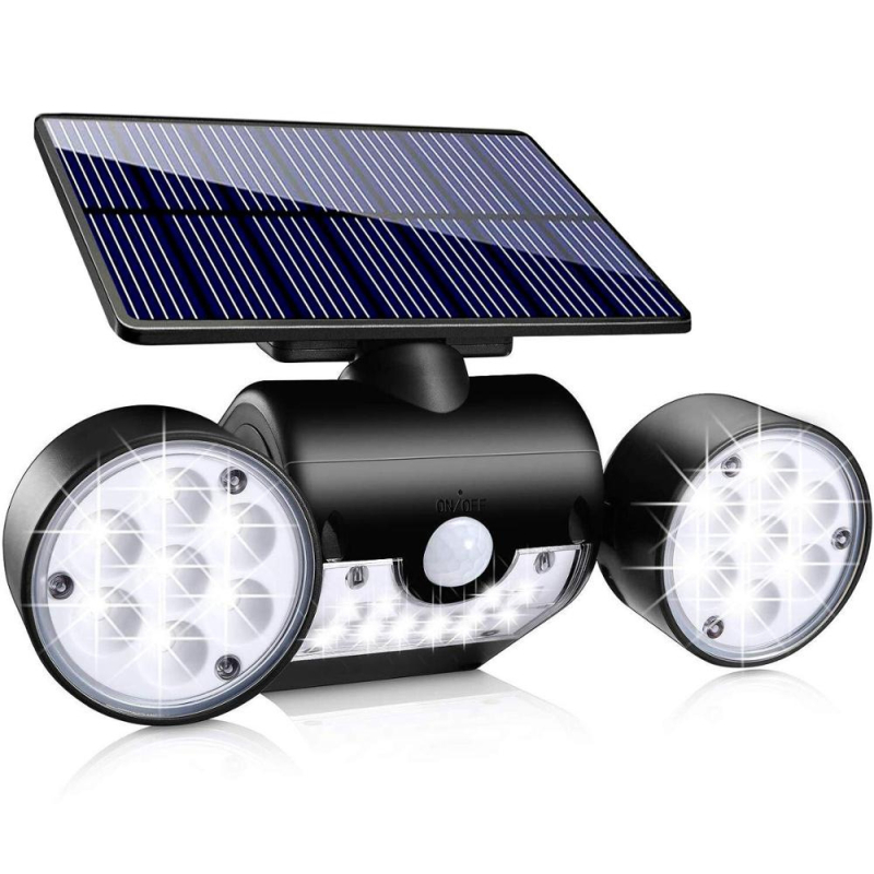 30 LED okrugla dvostruka glava rotirajuća solarna zidna svjetiljka za vanjsko osvetljenje dvora i vrta