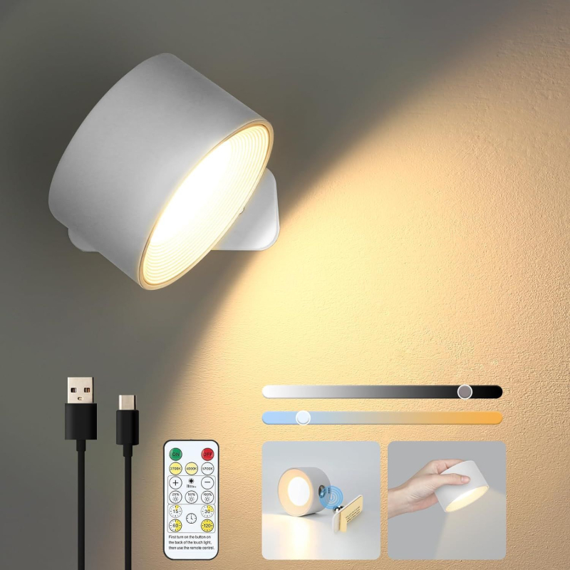 USB magnetska zidna lampa za ormarić, lampica za čitanje pored kreveta, dodirna lampica, upravljanje aplikacijom u spavaćoj sobi, 360° noćno svjetlo