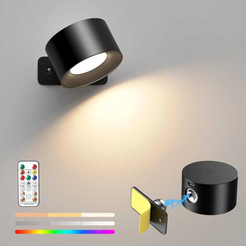 USB magnetska zidna lampa za ormarić, lampica za čitanje pored kreveta, dodirna lampica, upravljanje aplikacijom u spavaćoj sobi, 360° noćno svjetlo