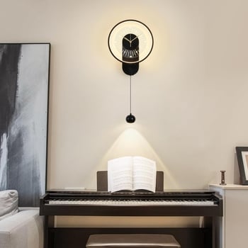 LED zidna lampa s kreativnim dizajnom sata, crna, zidno osvjetljenje za dnevnu sobu, blagovaonicu i ured