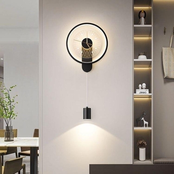 LED zidna lampa s kreativnim dizajnom sata, crna, zidno osvjetljenje za dnevnu sobu, blagovaonicu i ured
