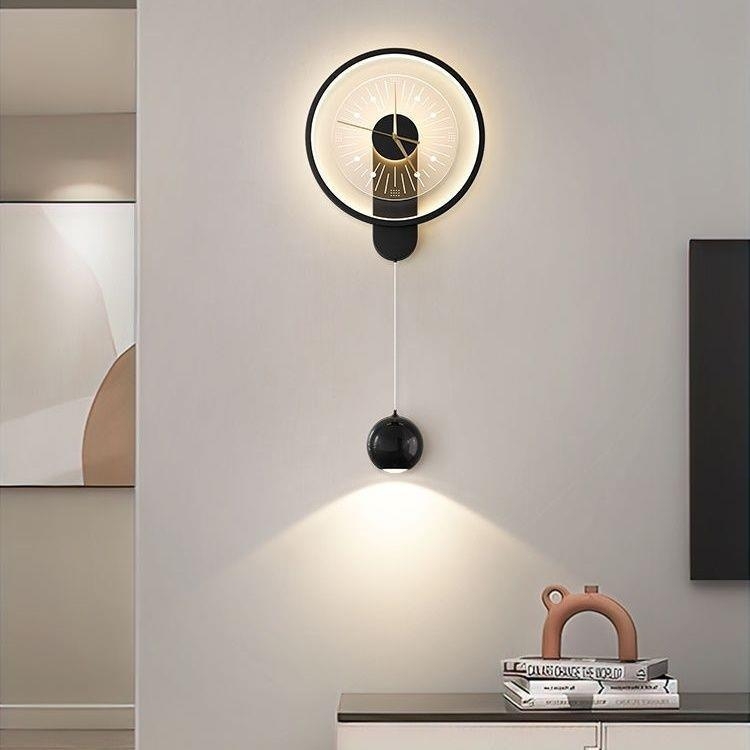 LED zidna lampa s kreativnim dizajnom sata, crna, zidno osvjetljenje za dnevnu sobu, blagovaonicu i ured