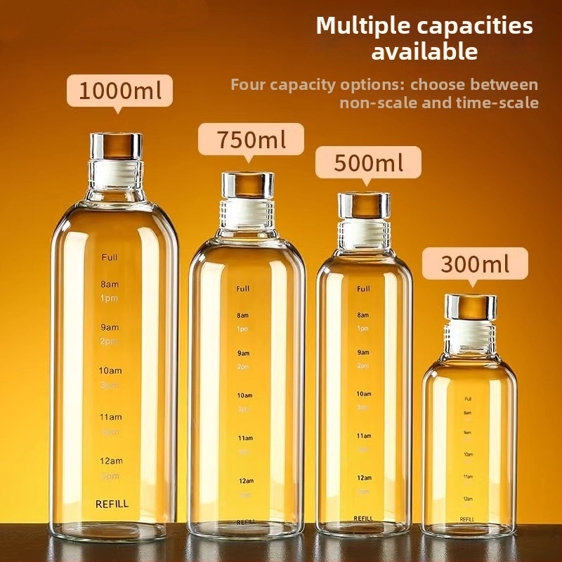Vysoko borosilikátové sklenené fľaše na alkohol a čajový olej, uzavreté, potravinárska kvalita, objemy 300/500/750/1000 ml