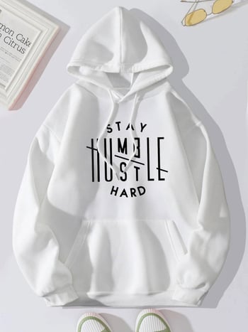 Ženski flis hoodie s kapuljom, jednobojna boja, natpis slovima, džep kengura i vezice