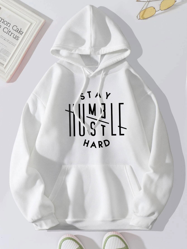 Ženski flis hoodie s kapuljom, jednobojna boja, natpis slovima, džep kengura i vezice