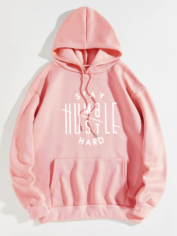 Ženski flis hoodie s kapuljom, jednobojna boja, natpis slovima, džep kengura i vezice