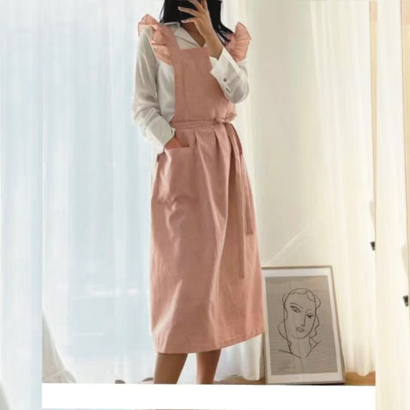 Koreanski stil svakodnevna pamučna kuhinjska pregača, bez rukava, otporna na mrlje, jednofarbna, moderan minimalistički dizajn.