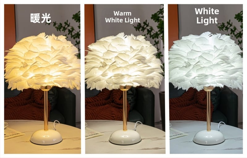 Lampa s perjem za noćni ormarić, europski stil, podesiva jačina svjetla, topla svjetlost, zaštita očiju