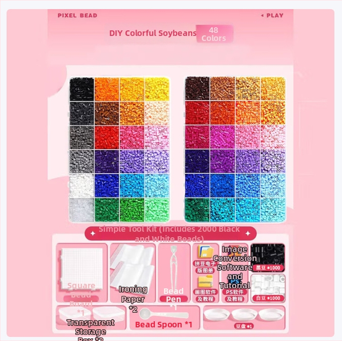 Set complet de materiale pentru mărgele cu cutie de depozitare, unelte, fier de lipire, placă pentru mărgele și cadou pentru elevi