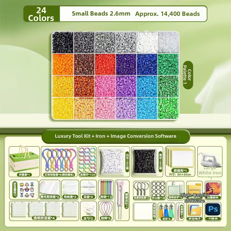 Set complet de materiale pentru mărgele cu cutie de depozitare, unelte, fier de lipire, placă pentru mărgele și cadou pentru elevi