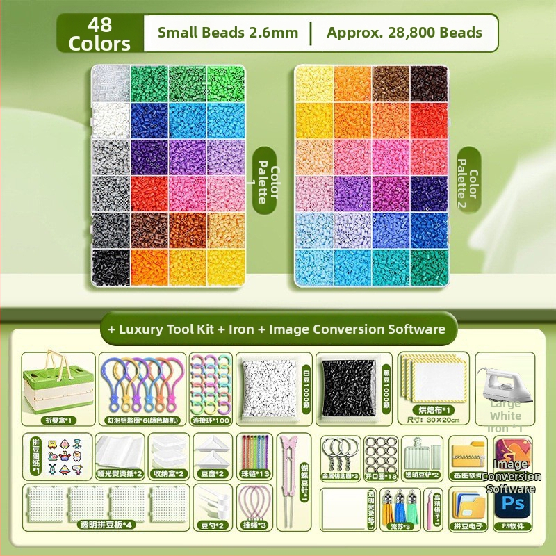 Set complet de materiale pentru mărgele cu cutie de depozitare, unelte, fier de lipire, placă pentru mărgele și cadou pentru elevi