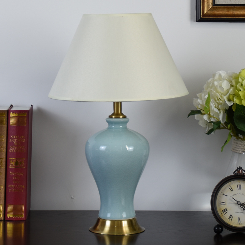 Keramička stolna lampa za spavaću sobu i dnevni boravak s tkanim abažurom, u američkom seoskom stilu.