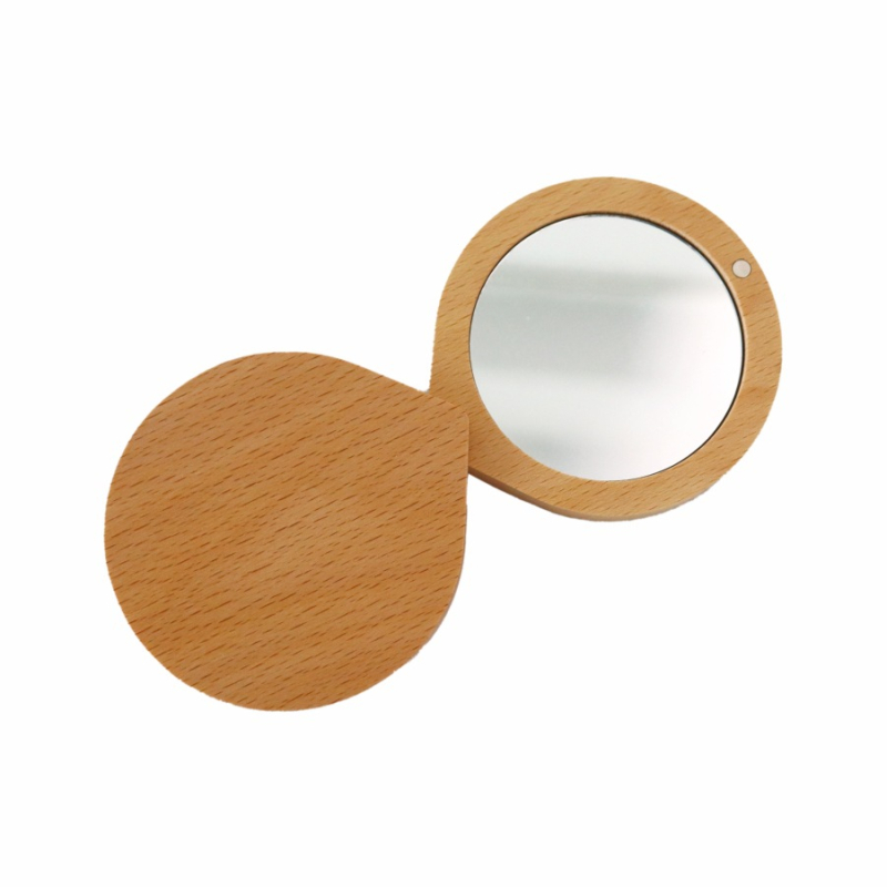 Prijenosno ogledalo za šminku od masivnog crnog orašastog drveta, minimalističko mini, s kliznim poklopcem i sklopivim dizajnom; mogućnost otiska logotipa