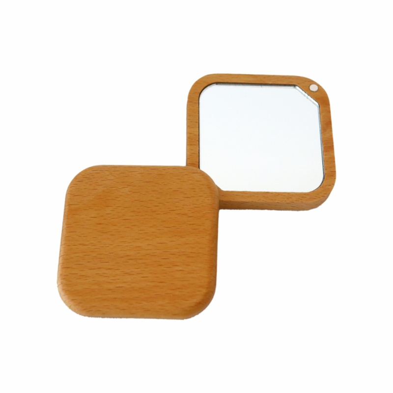 Prijenosno ogledalo za šminku od masivnog crnog orašastog drveta, minimalističko mini, s kliznim poklopcem i sklopivim dizajnom; mogućnost otiska logotipa
