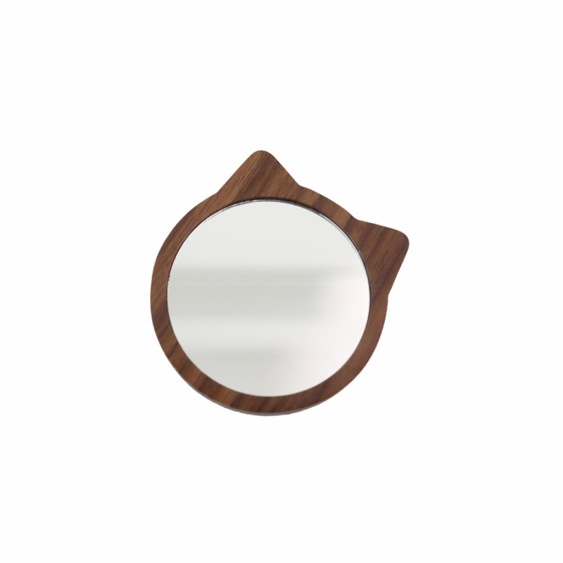 Prijenosno ogledalo za šminku od masivnog crnog orašastog drveta, minimalističko mini, s kliznim poklopcem i sklopivim dizajnom; mogućnost otiska logotipa