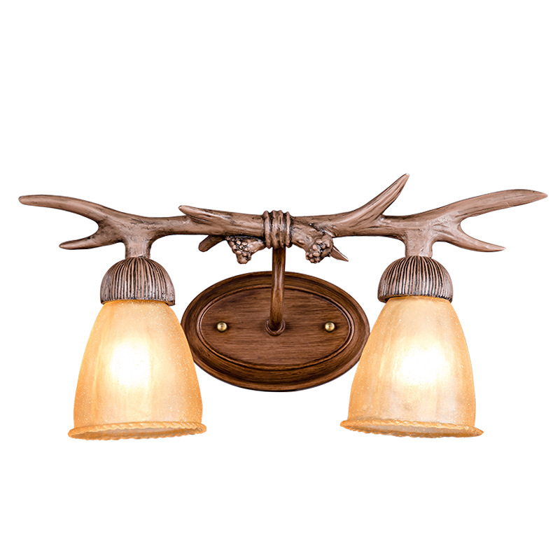 Zidna lampa s rogovima u američkom retro stilu, nordijski dizajn, dvostruka glava, za dnevni boravak, spavaću sobu, kraj kreveta, bar ili hodnik.