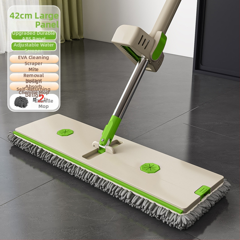 Chenille ravni mop s prašinu za dom i hotel, veliko čišćenje površina, suho i mokro, teleskopska duljina 120-140 cm, glava 42×11 cm, nehrđajući štap