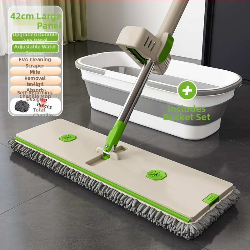 Chenille ravni mop s prašinu za dom i hotel, veliko čišćenje površina, suho i mokro, teleskopska duljina 120-140 cm, glava 42×11 cm, nehrđajući štap