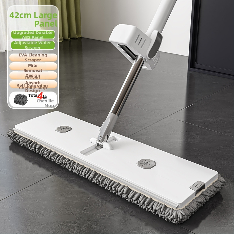 Chenille ravni mop s prašinu za dom i hotel, veliko čišćenje površina, suho i mokro, teleskopska duljina 120-140 cm, glava 42×11 cm, nehrđajući štap