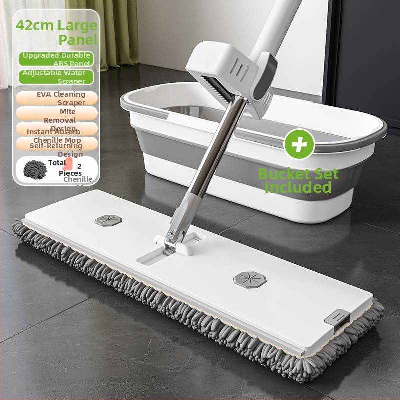 Chenille ravni mop s prašinu za dom i hotel, veliko čišćenje površina, suho i mokro, teleskopska duljina 120-140 cm, glava 42×11 cm, nehrđajući štap