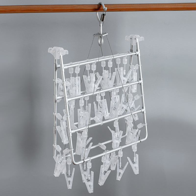Aluminijska vješalica za odjeću s višestrukim klipsama, držačem za čarape i balkonskim kukicama