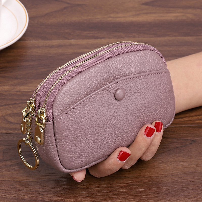 Ženski mekani kožni novčanik za kovance, mini kratki novčanik s dvostrukim zatvaračem, višefunkcionalni držač ključeva, kompaktno s velikim kapacitetom
